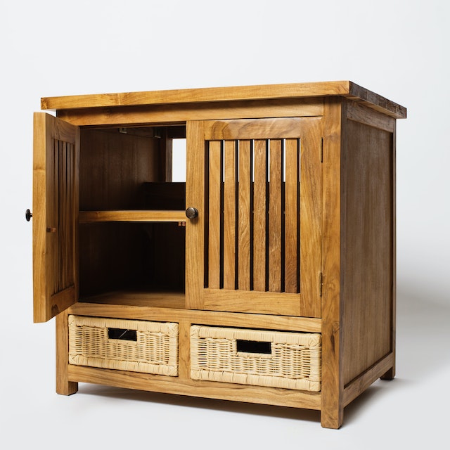 A open wooden cabinet